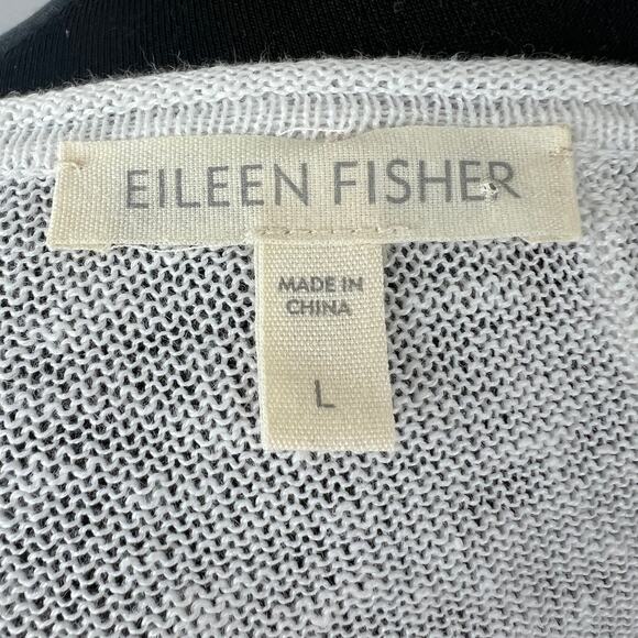 EILEEN FISHER White Organic Linen Long Sleeve Scoop Neck Lightweight Sweater L - Picture 6 of 8
